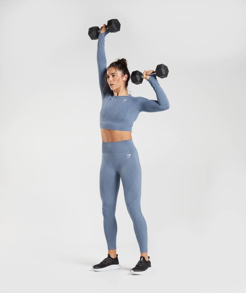 Gymshark Vital Seamless 2.0 Kurz Geschnittene Oberteile Damen Blau | AT-38-MRNU