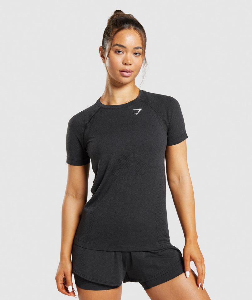 Gymshark Vital Seamless 2.0 Light T-shirts Damen Schwarz | AT-21-BLWE