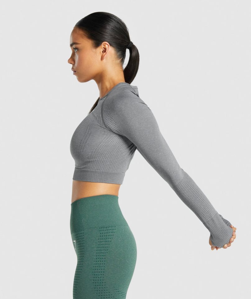 Gymshark Vital Seamless 2.0 Long Sleeve Kurz Geschnittene Oberteile Damen Grau | AT-05-BJTP