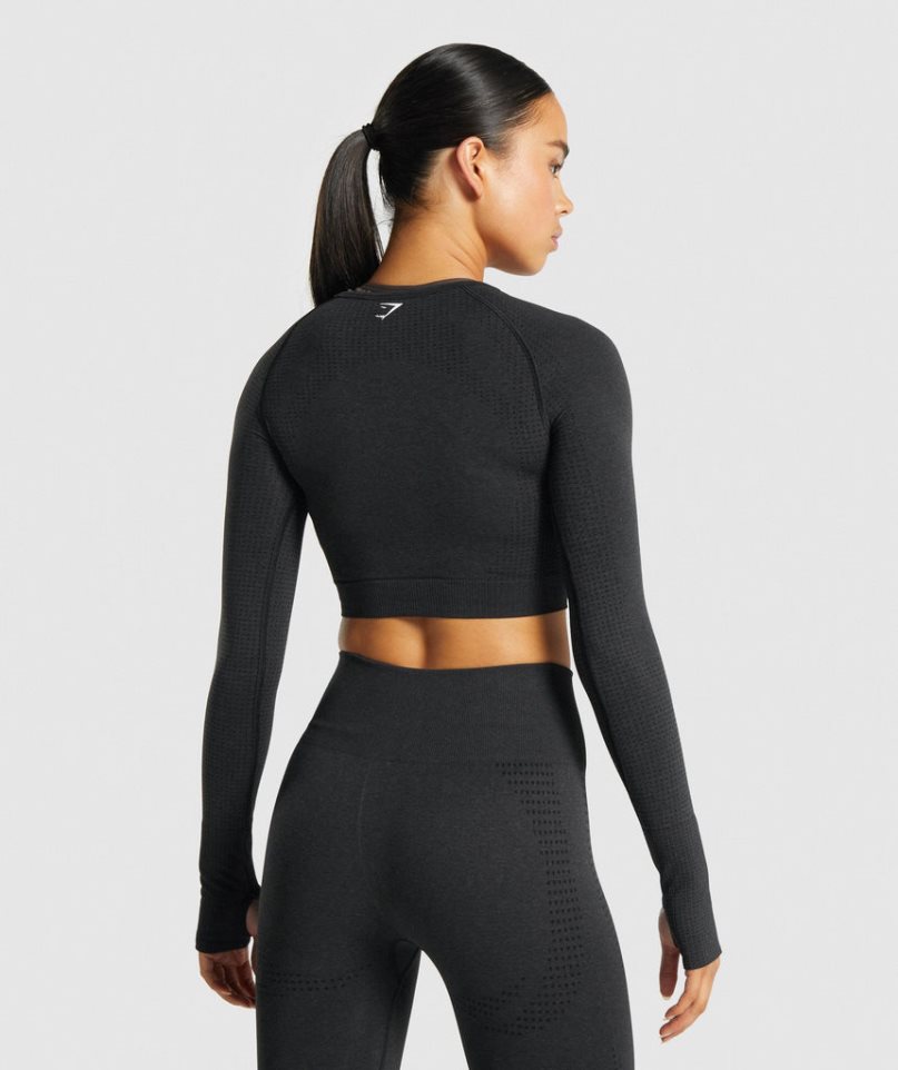 Gymshark Vital Seamless 2.0 Long Sleeve Kurz Geschnittene Oberteile Damen Schwarz | AT-30-RGEP