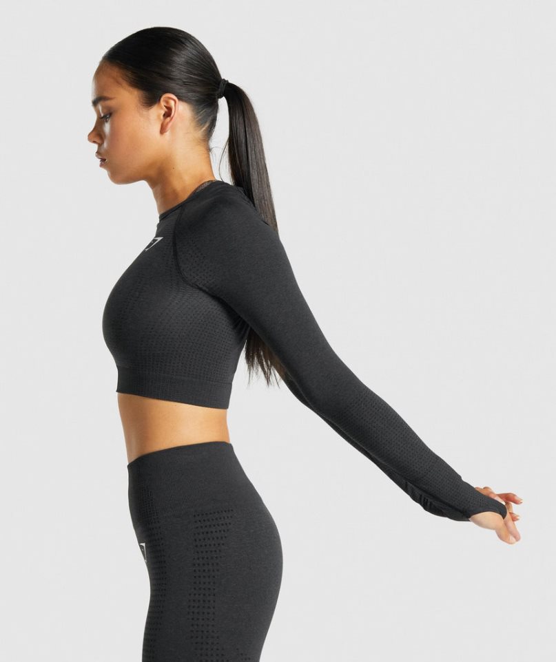 Gymshark Vital Seamless 2.0 Long Sleeve Kurz Geschnittene Oberteile Damen Schwarz | AT-30-RGEP