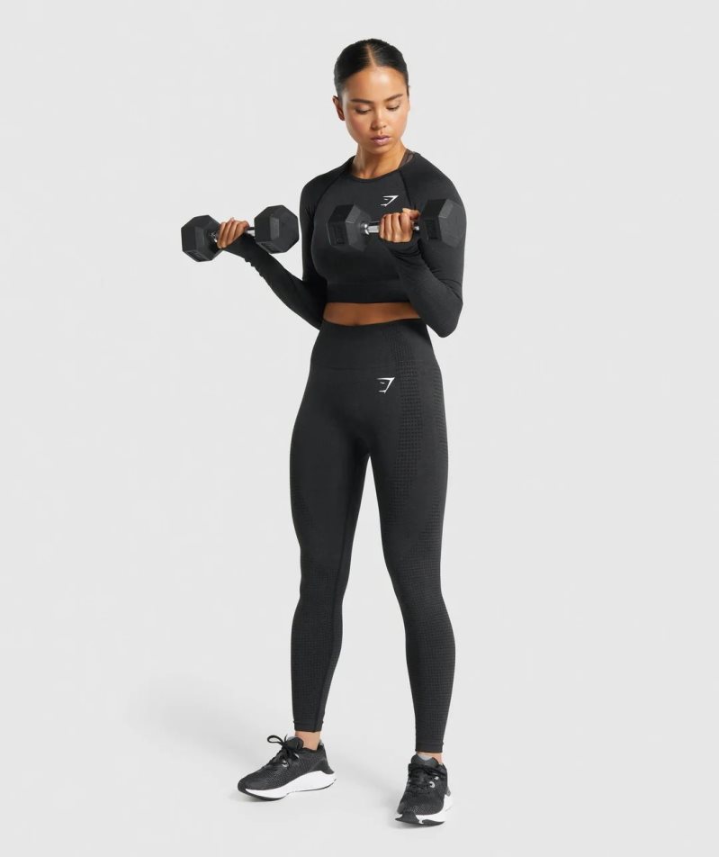 Gymshark Vital Seamless 2.0 Long Sleeve Kurz Geschnittene Oberteile Damen Schwarz | AT-30-RGEP