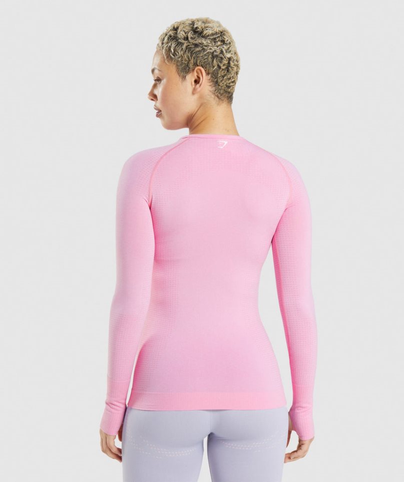 Gymshark Vital Seamless 2.0 Long Sleeve Top T-shirts Damen Rosa | AT-39-DOLS