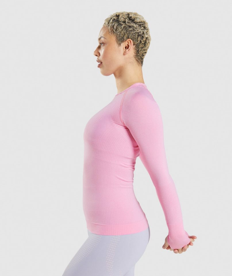 Gymshark Vital Seamless 2.0 Long Sleeve Top T-shirts Damen Rosa | AT-39-DOLS