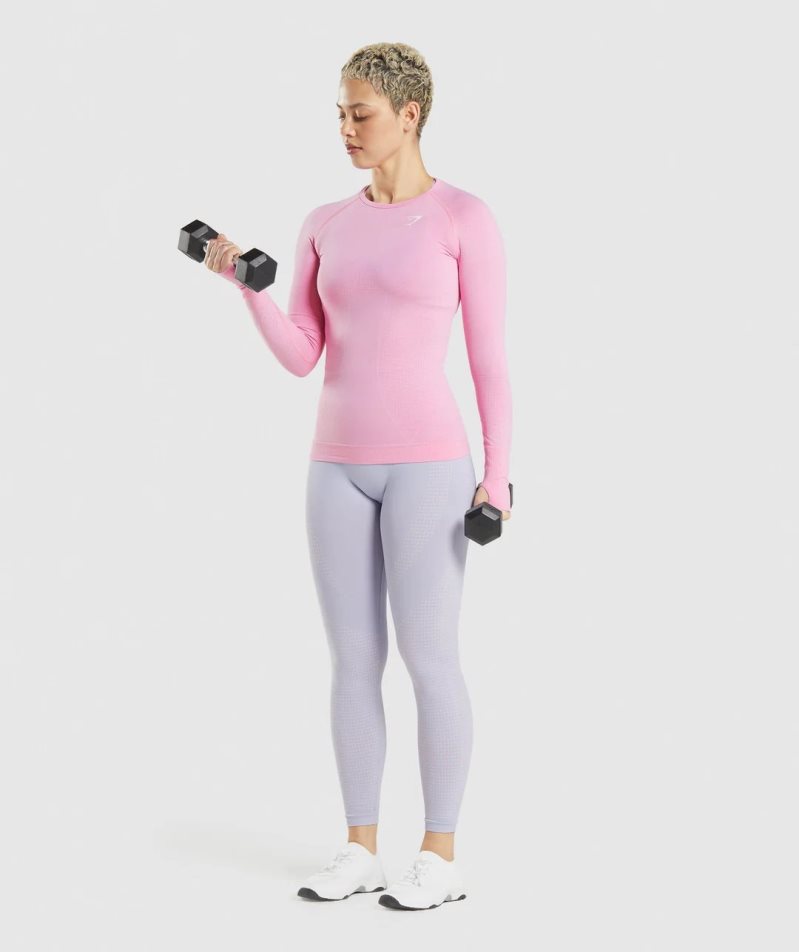 Gymshark Vital Seamless 2.0 Long Sleeve Top T-shirts Damen Rosa | AT-39-DOLS