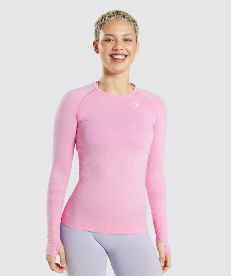 Gymshark Vital Seamless 2.0 Long Sleeve Top T-shirts Damen Rosa | AT-39-DOLS