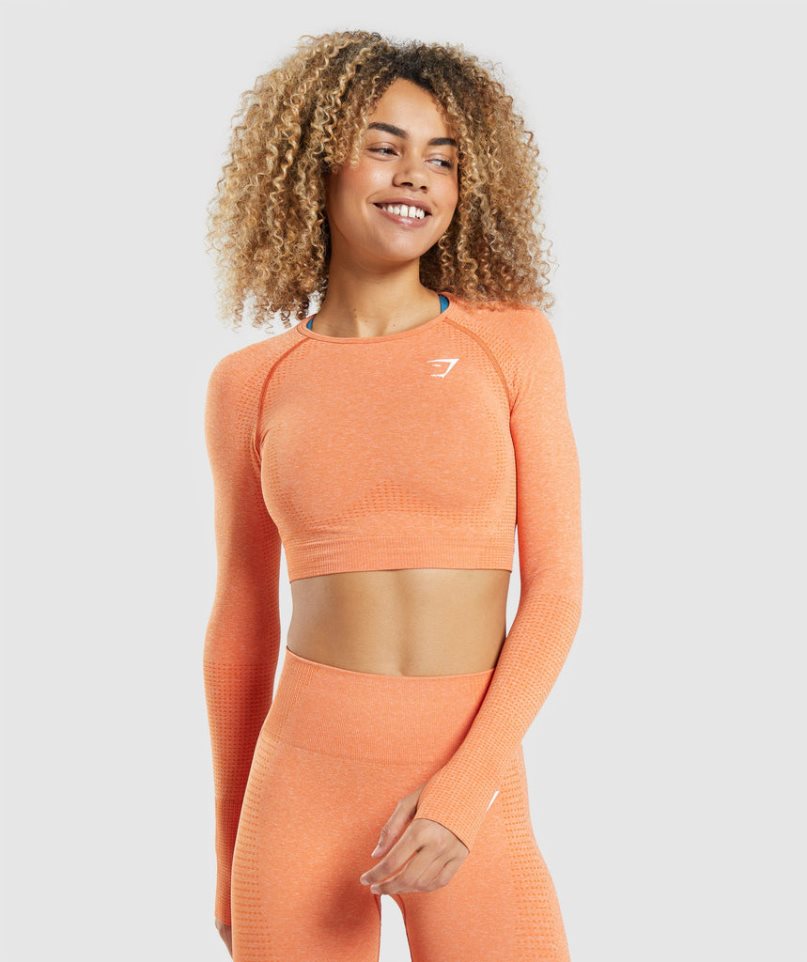 Gymshark Vital Seamless 2.0 Long Sleeve Kurz Geschnittene Oberteile Damen Orange | AT-84-KJWL