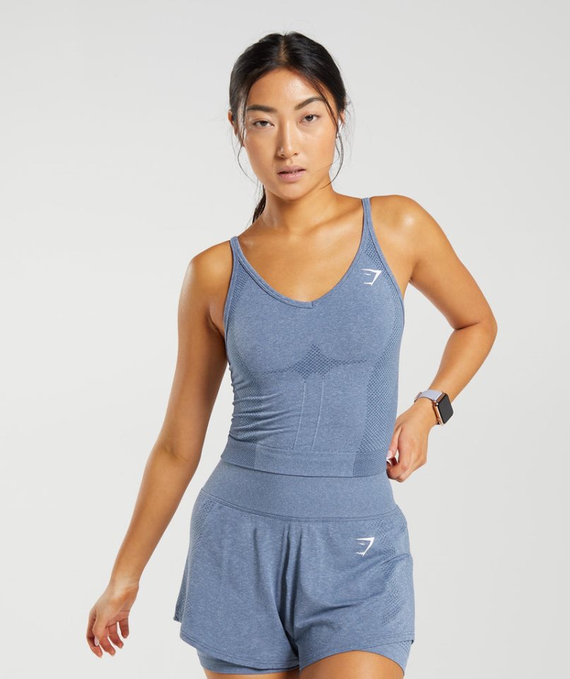 Gymshark Vital Seamless 2.0 Midi Muskelshirt Damen Blau | AT-91-GZSR