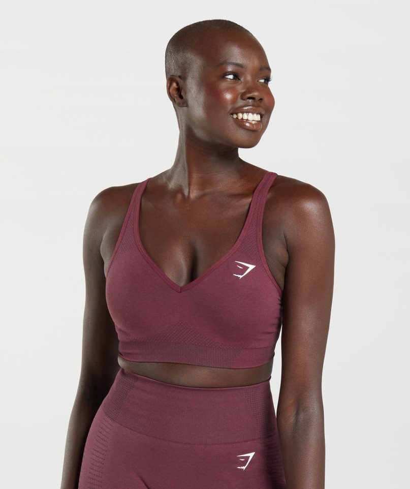 Gymshark Vital Seamless 2.0 V Neck Sport Bh Damen Bordeaux | AT-14-TSMO