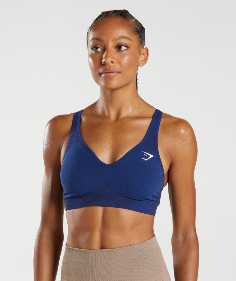 Gymshark Vital Seamless 2.0 V Neck Sport Bh Damen Blau | AT-41-GPUQ