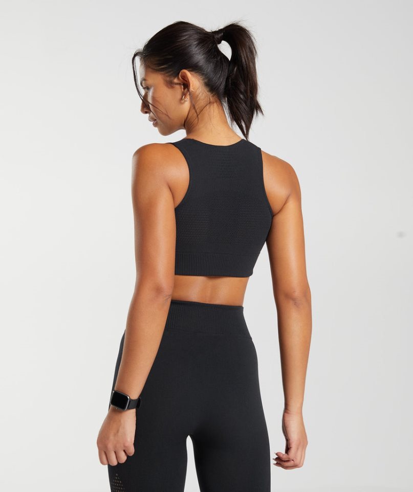 Gymshark Warp Knit Kurz Geschnittene Oberteile Damen Schwarz | AT-36-UEZS