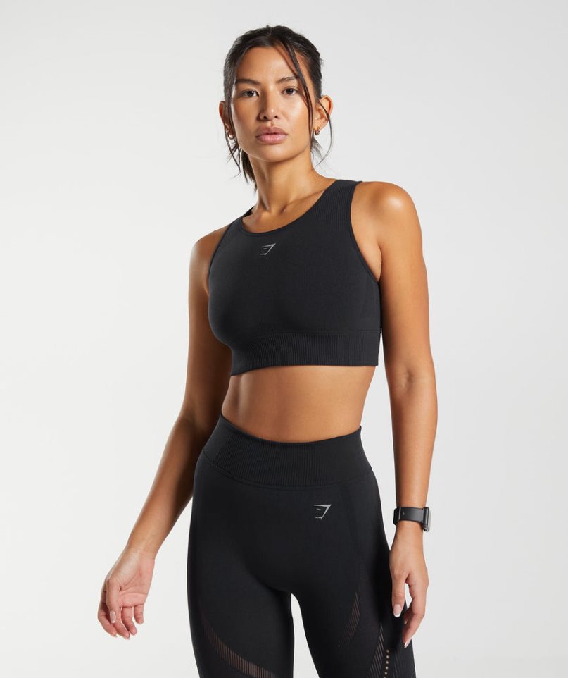 Gymshark Warp Knit Kurz Geschnittene Oberteile Damen Schwarz | AT-36-UEZS