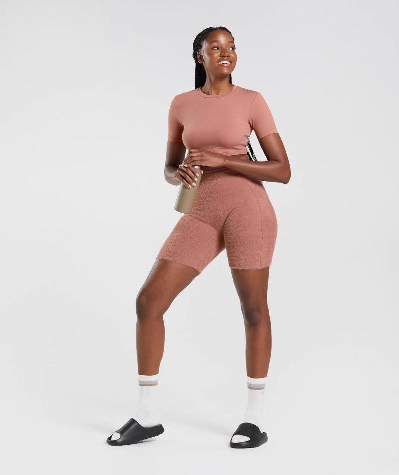 Gymshark Whitney Eyelash Knit Kurze Hose Damen Rosa | AT-31-SPQI