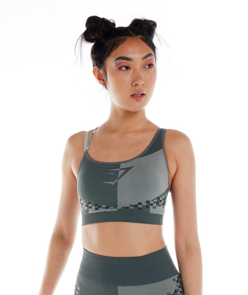 Gymshark Wtflex Cyborg Seamless Sport Bh Damen Grau Grün | AT-68-ZKEV