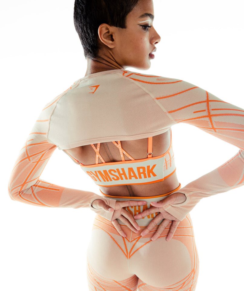 Gymshark Wtflex Linear Seamless Long Sleeve Shrug Sweatshirts Damen Orange | AT-96-MDSF