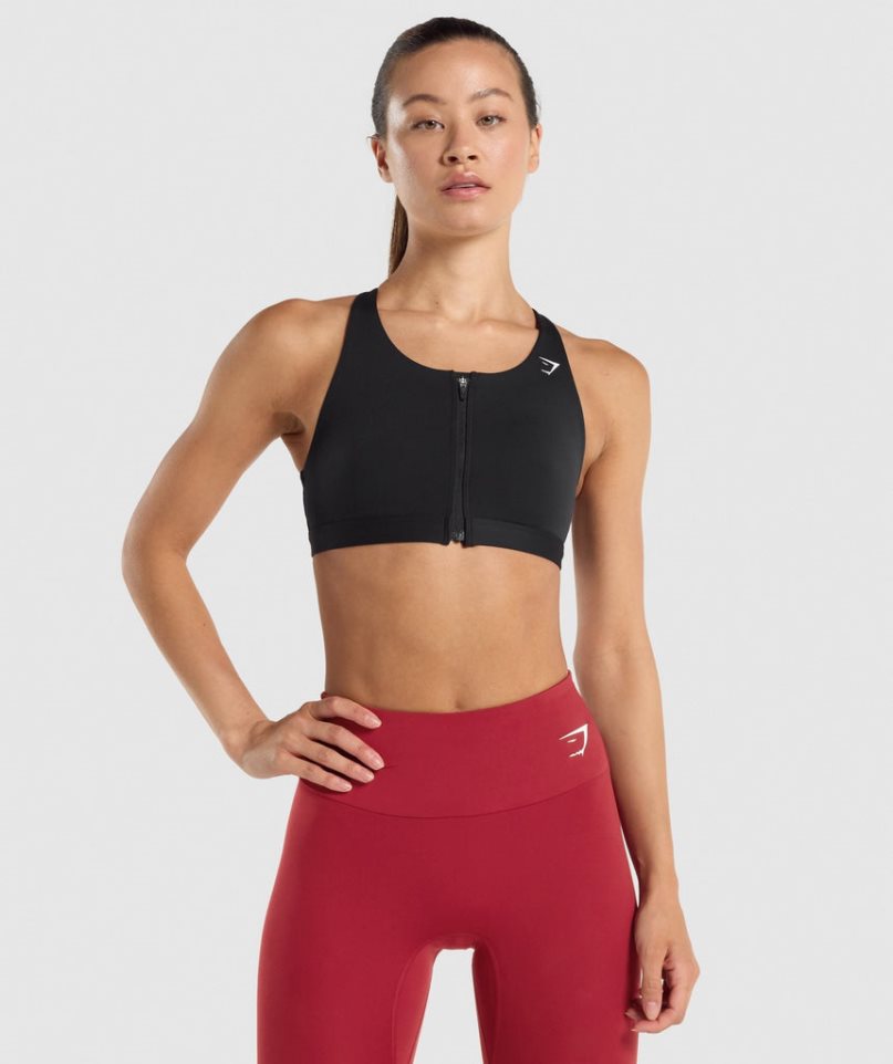 Gymshark Zip Up Sport Bh Damen Schwarz | AT-02-BGMO